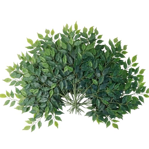 mizii 24pcs Artificial Greenery Stems Silk Green Leaves Fake 23in Ficus Garland Spray Plants Faux Greenery Decoration for Centerpieces Wedding Arch Flower Bouquet Table Home Decor (24) - Image 1