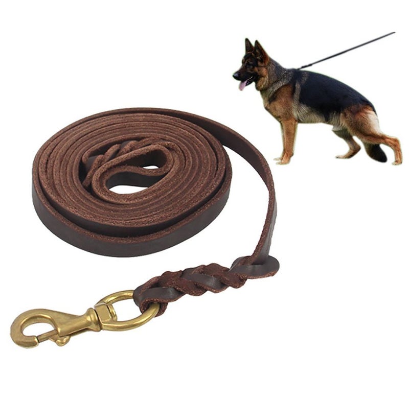 Skora Genuine Leather Dog Leash 7 Foot Long 1/2 Inch Wide Dog Training Leash Lead Strong Durable Dog Slip Lead - Image 1