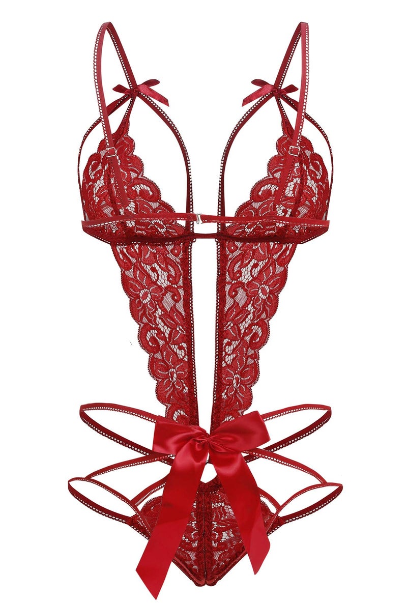 Donnalla Red Lingerie for Women Sexy Lace One Piece Lingerie Bodysuit Babydoll Teddy Underwear Red L - Image 3
