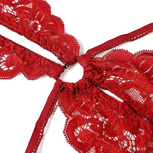 Donnalla Red Lingerie for Women Sexy Lace One Piece Lingerie Bodysuit Babydoll Teddy Underwear Red L - Image 4