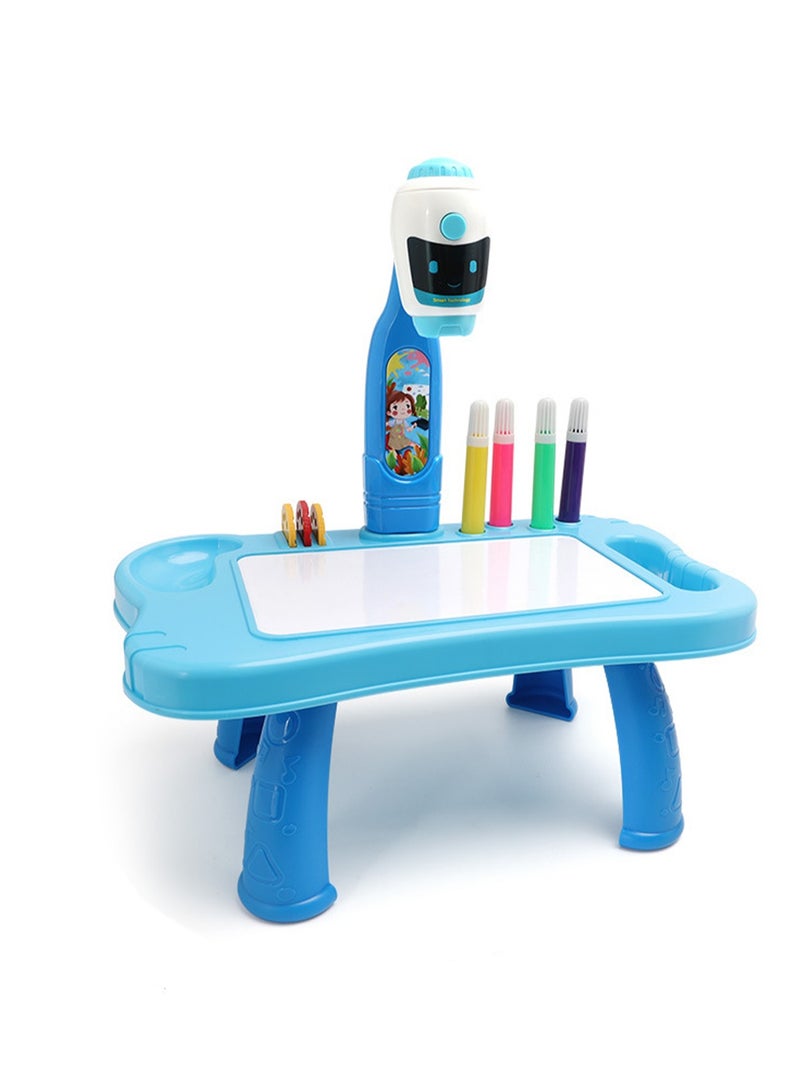 Blue Robot Projection Table, Children'S Drawing Projector With Flashlight Slide Projector Toy, Tracing Sketch Table With Light Music, Suitable For Early Art Learning Game Gifts - Image 1