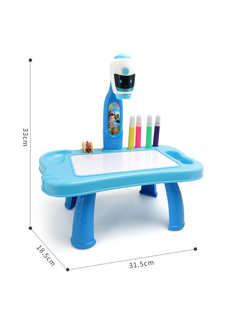 Blue Robot Projection Table, Children'S Drawing Projector With Flashlight Slide Projector Toy, Tracing Sketch Table With Light Music, Suitable For Early Art Learning Game Gifts - Image 2