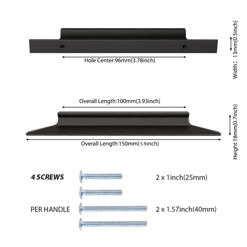 Peaha Cabinet Handles Finger Edge Pulls 128Mm Black Drawer Edge Pulls Finger Pulls For Cabinets Concealed Handles - Image 2
