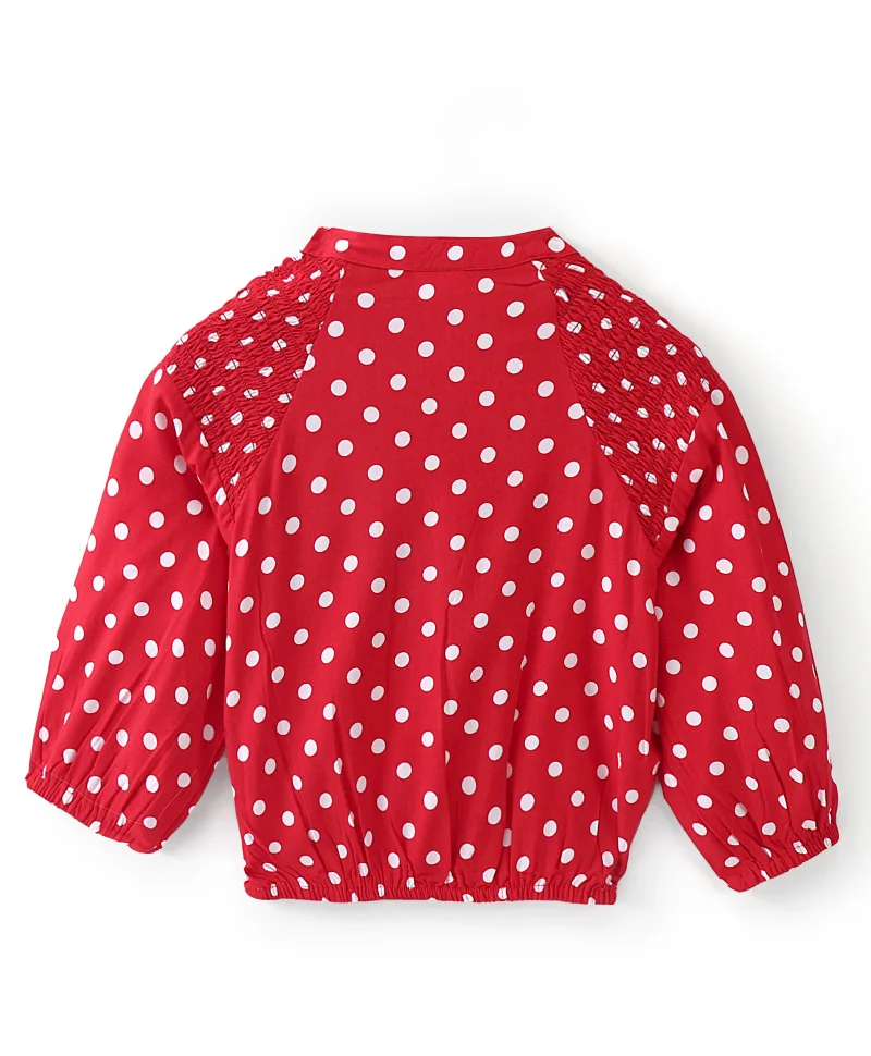 babyhug Babyhug Full Sleeves Rayon Woven Gathered Top With All Over Polka Dots - Red