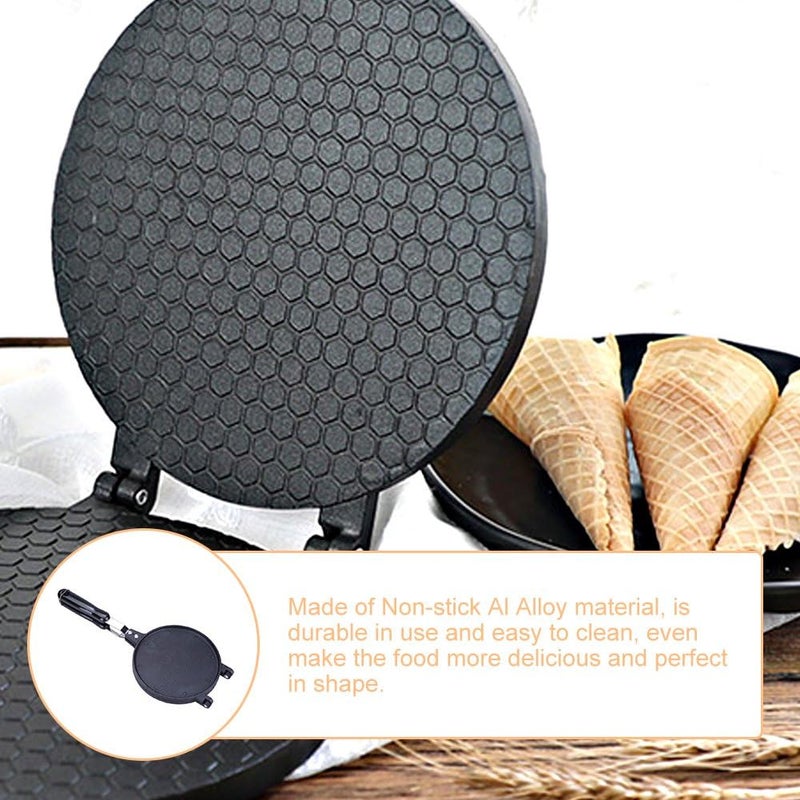 woobles Non-Stick Waffle Cone Maker, Aluminum Alloy Egg Roll Mold Ice Cream Cone Maker Crispy Omelette Pancake Pan Easy Clean Kitchen Baking Cooking Tools with Heat-insulation Handle - Image 2