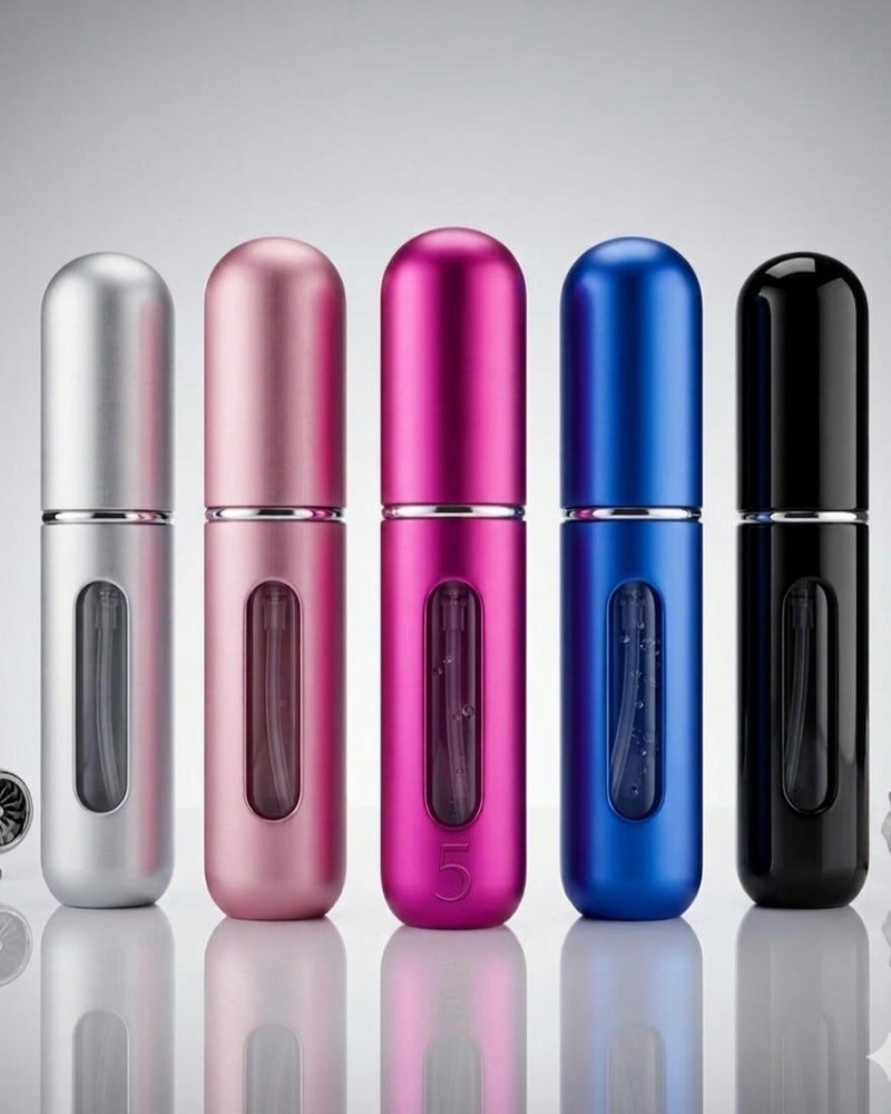 بخاخ عطر محمول للسفر  طقم من 5 قطع - بخاخ عطر صغير - علبة بخاخ عطر محمولة - زجاجة عطر صغيرة - بخاخ عطر للسفر - صندوق عطر قابل لاعادة الملء - متعدد الالوان - Image 1