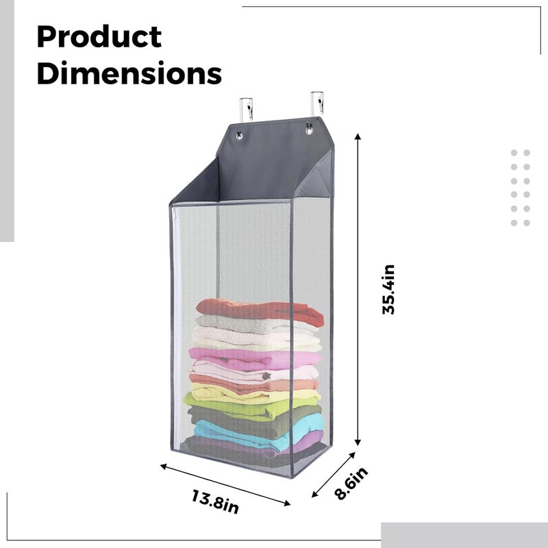 Mesh Basket Laundry Hamper Over Door, Space-Saving Solution Storage, for Bathrooms and Bedrooms Ideal, to Hang Easy and Fold for Storage Convenient - Image 2