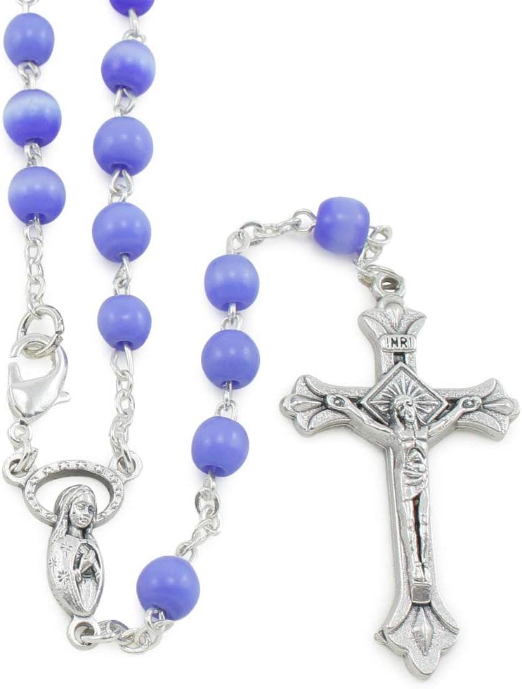 RosaryMart Rosary Catholic Blue Beads Necklace Our Lady of Miracles