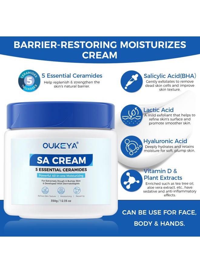 OUKEYA Salicylic Acid Moisturizing Body Cream Exfoliates and Softens Rough and Bumpy Skin, Face Moisturizer with 5 Kinds of Ceramides Deep Nourishing Locks in Moisture 48-Hour 350g - Image 3