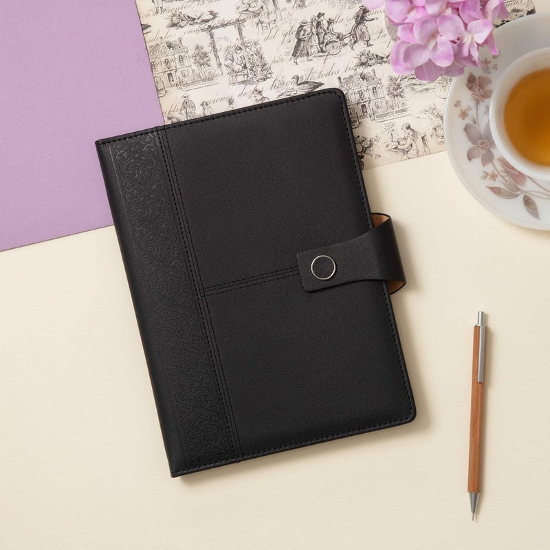 Regal A-5 PU Leather Stylish & Durable Hardcover Notebook Diary Journal with Magnetic Flap Closure and Pen Holder, 192 pages, 80 gsm (Classic Black) - Image 1