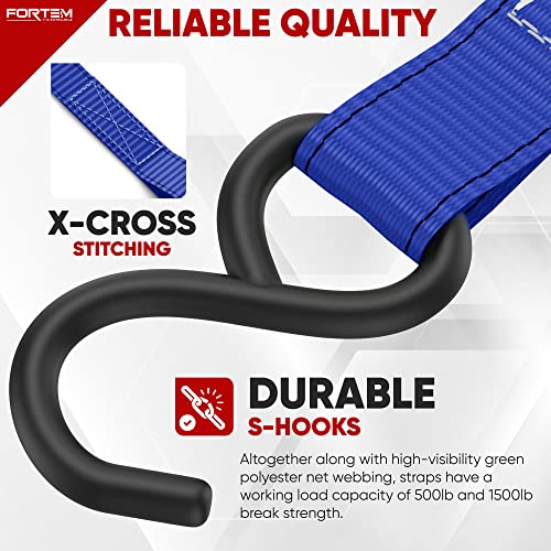 FORTEM Ratchet Straps, 1650lb Break Strength, 4 Pack 15ft x 1in Tie Down Strap Set, 4 Soft Loops, Motorcycle Straps Tie Downs, Cargo Cam Buckles for Trucks, Rubber Handles, Carry Bag - Image 5