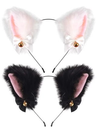 Pack of 2 Plush Cat & Fox Ears Headbands | Cute Anime Cosplay Hair Accessories for Kids & Women