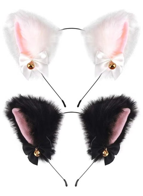Pack of 2 Plush Cat & Fox Ears Headbands | Cute Anime Cosplay Hair Accessories for Kids & Women