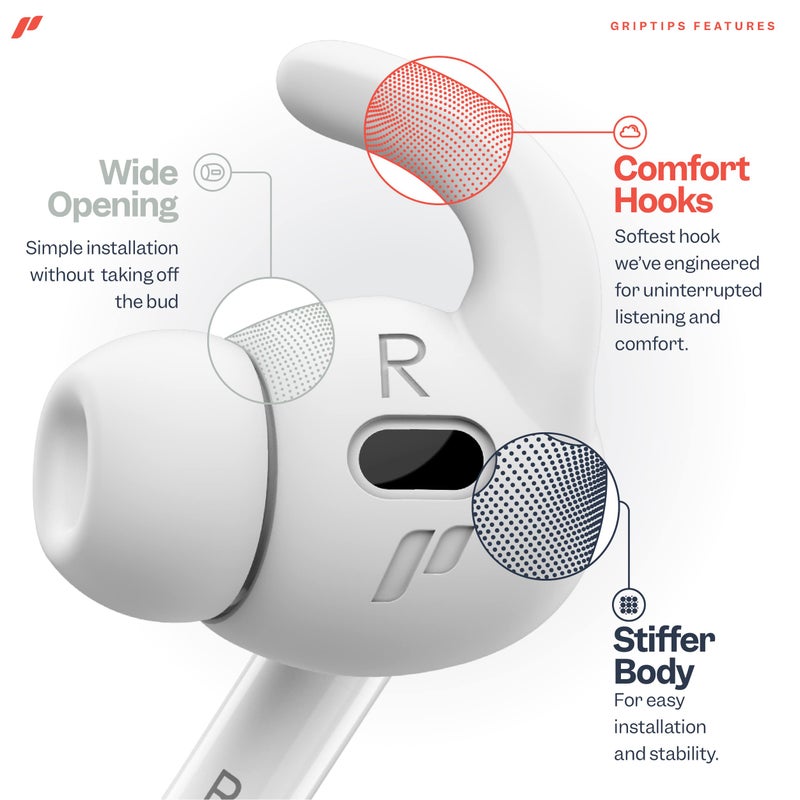 Proof Labs 4 Pairs for AirPods Pro 2 Ear Hooks Covers [Added Storage Pouch] Accessories Compatible with Apple AirPods Pro 2nd Generation (White) - Image 3