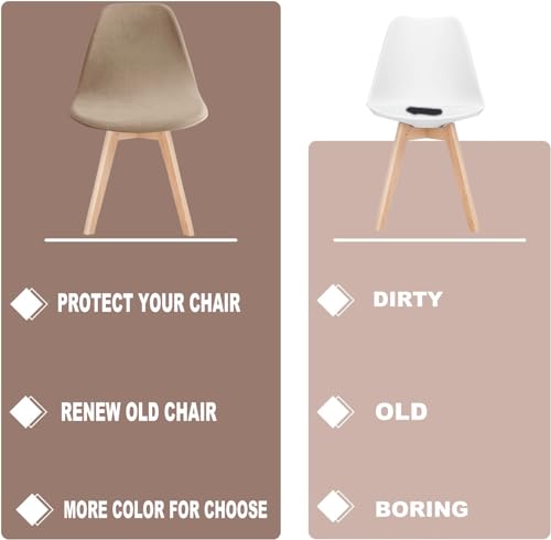 SONNACH Pack of 4 Velvet Mid Century Modern Dining Chair Covers, Armless Chair Cover,Living Room Side Chair Slipcovers (Khaki) - Image 3
