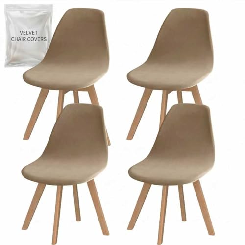 SONNACH Pack of 4 Velvet Mid Century Modern Dining Chair Covers, Armless Chair Cover,Living Room Side Chair Slipcovers (Khaki) - Image 1