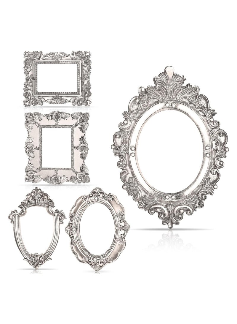 Excefore 5 Pcs Vintage Resin Picture Frame, Antique Photo Resin Frame, Oval Rectangle Wall Hanging, Resin Jewelry Display Frame Photography Photo Frame DIY Photo Frame for Phone Photo Home Decoration (Silver)  - Image 1