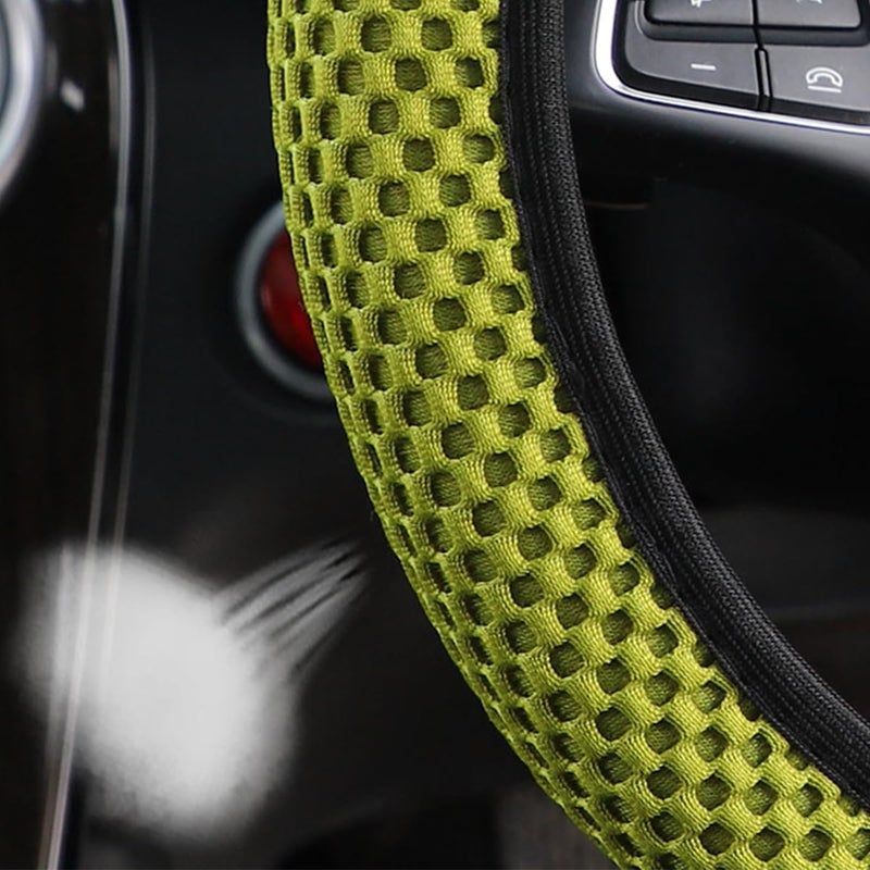 Bittwee 3PCS 15Inch Car Steering Wheel Cover Armrest Cover Gear Shift Cover Set, Microfiber Breathable Anti-Slip Automotive Steering Wheel Protector, Vehicle Interior Decor, Universal Fit（Light Green） - Image 4