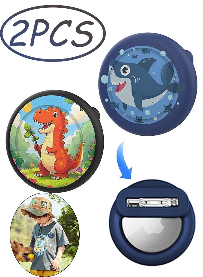 2 Pack Cute Cartoon AirTag Holder Case with Dinosaurs and sharks Design Silicone AirTag Cover with Safety Brooch Pin Anti Lost Protective Case for Kids, Boys Clothing Backpacks,School Bag,Travel,Daily Outdoor Use - Image 1