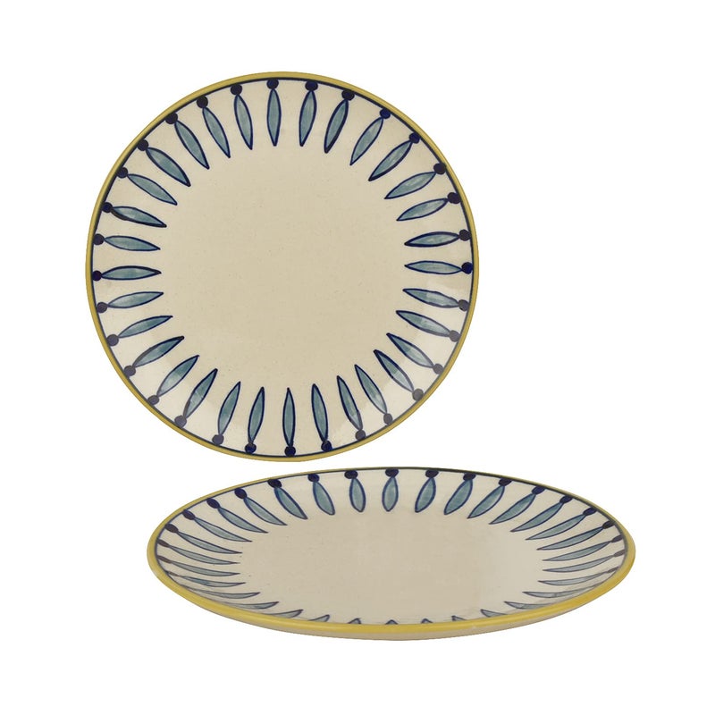 StyleMyWay"Kyoto Collection Handpainted Ceramic Dinner Serving Plates (Set of 2, White and Blue, 10 inches) | Full Plates | Platter - Image 4