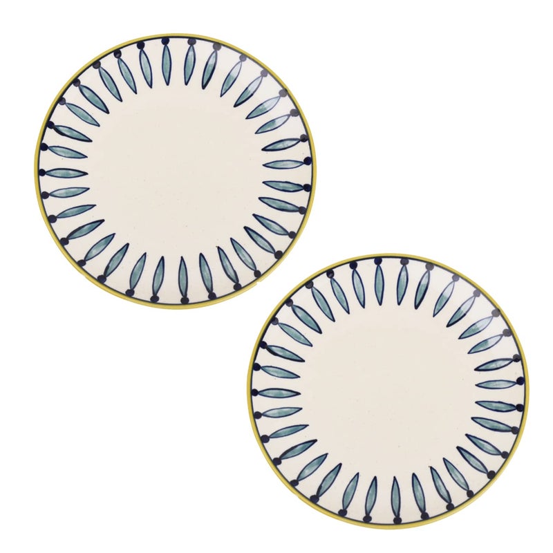 StyleMyWay"Kyoto Collection Handpainted Ceramic Dinner Serving Plates (Set of 2, White and Blue, 10 inches) | Full Plates | Platter - Image 2