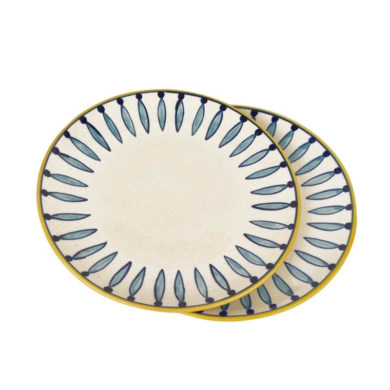 StyleMyWay"Kyoto Collection Handpainted Ceramic Dinner Serving Plates (Set of 2, White and Blue, 10 inches) | Full Plates | Platter - Image 3
