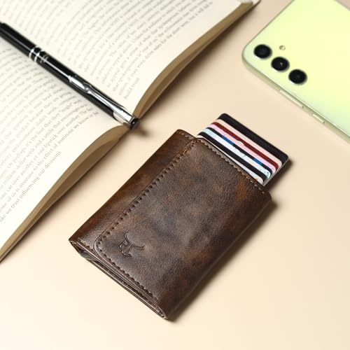 Highlark Pop up Card Holder Wallet for Men & Women | Leather Trifold with Quick Access Card Slide | RFID Blocking | Cash Compartment | Slim Compact Design - Image 4