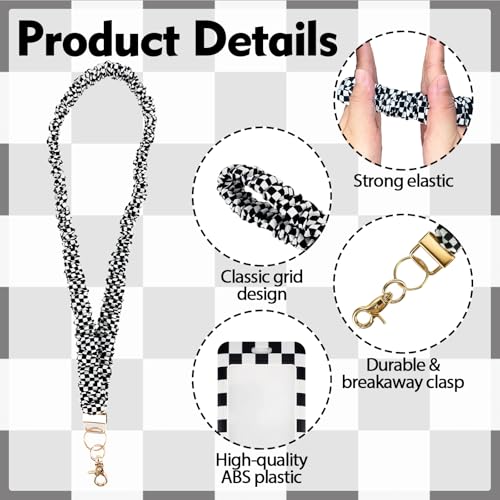 Nlicrst Scrunchie Lanyard Breakaway with ID Badge Holder - Grid Style Stretchy Lanyards with ID Badges and Key Rings Set, Ideal for Birthday, Teams Staff Teachers Nurse Gifts - Image 3