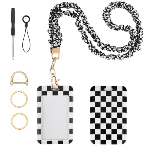 Nlicrst Scrunchie Lanyard Breakaway with ID Badge Holder - Grid Style Stretchy Lanyards with ID Badges and Key Rings Set, Ideal for Birthday, Teams Staff Teachers Nurse Gifts - Image 1