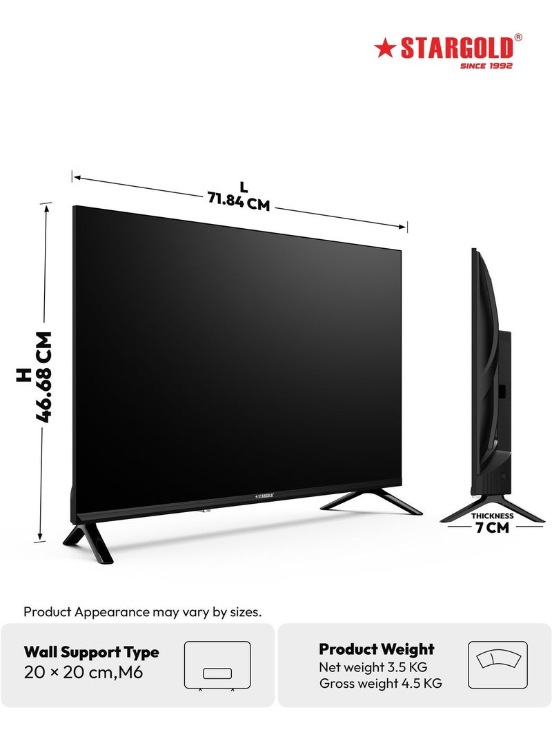 STARGOLD 32 Inch Smart TV HD Frameless Android 14 Smart Television, Built-in 16W Box Speakers, HDMI/USB/Optical Ports, DVB-T2/S2 Triple Tuner, 1GB RAM 8GB ROM, Best 32 Inch Smart TV for Gaming & 60Hz Streaming (Alternative to LG TV, Samsung TV, TCL Television), SG-C3225SMART - Image 2