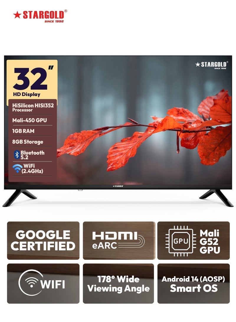 STARGOLD 32 Inch Smart TV HD Frameless Android 14 Smart Television, Built-in 16W Box Speakers, HDMI/USB/Optical Ports, DVB-T2/S2 Triple Tuner, 1GB RAM 8GB ROM, Best 32 Inch Smart TV for Gaming & 60Hz Streaming (Alternative to LG TV, Samsung TV, TCL Television), SG-C3225SMART - Image 3