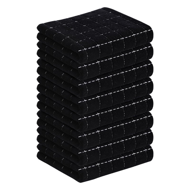 Homaxy 100 Cotton Terry Kitchen TowelsBlack 13 x 28 inches Checkered Designed Soft and Super Absorbent Dish Towels 8 Pack