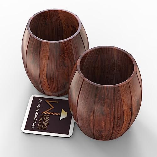 Onlineshoppee Wooden Twist Panzer Round Shaped Sheesham Wood Cutlery Holder & Spoon Holder Eco-Friendly Kitchen Organizer (Set of 2) - Image 4