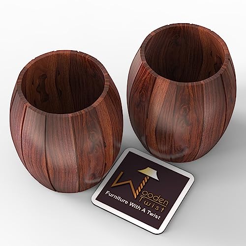 Onlineshoppee Wooden Twist Panzer Round Shaped Sheesham Wood Cutlery Holder & Spoon Holder Eco-Friendly Kitchen Organizer (Set of 2) - Image 3