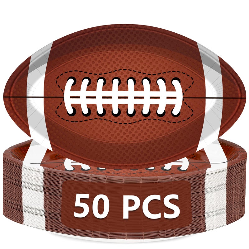 QZYL 50 PCS Football Plates Football Party Plates Football Shaped Disposable Paper Plates Touchdown Party Plates Football Party Supplies for Football Decorations Sports Birthday Decoration
