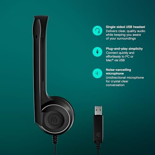 EPOS PC 7 USB Wired Headset – Lightweight Noise-Cancelling Boom Mic, Wideband Audio, Plug-and-Play USB-A, Crystal-Clear Calls for Skype, Zoom & Teams – Compatible with Windows, macOS, Chromeboo, Black - Image 3