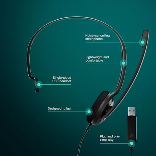 EPOS PC 7 USB Wired Headset – Lightweight Noise-Cancelling Boom Mic, Wideband Audio, Plug-and-Play USB-A, Crystal-Clear Calls for Skype, Zoom & Teams – Compatible with Windows, macOS, Chromeboo, Black - Image 2