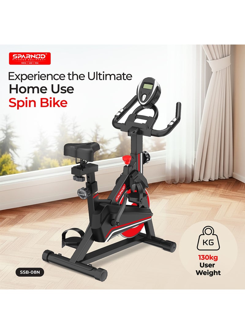 Sparnod Fitness SSB-08N Spin Bike for Home 8 kg Flywheel, Digital Display Console, Heart Rate Sensor, Fully Adjustable Seat & Handlebar, Silent Belt Drive, Carbon Steel Frame, Max User Weight 130kg - Image 2