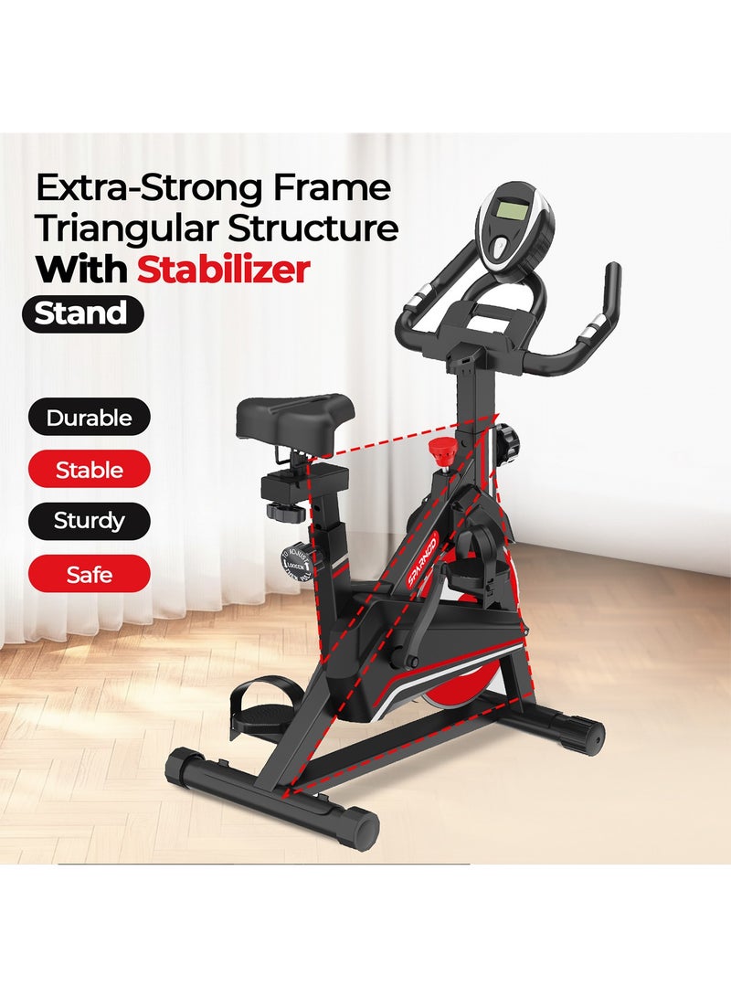 Sparnod Fitness SSB-08N Spin Bike for Home 8 kg Flywheel, Digital Display Console, Heart Rate Sensor, Fully Adjustable Seat & Handlebar, Silent Belt Drive, Carbon Steel Frame, Max User Weight 130kg - Image 4