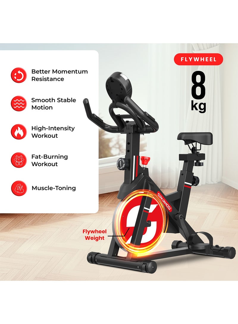 Sparnod Fitness SSB-08N Spin Bike for Home 8 kg Flywheel, Digital Display Console, Heart Rate Sensor, Fully Adjustable Seat & Handlebar, Silent Belt Drive, Carbon Steel Frame, Max User Weight 130kg - Image 5