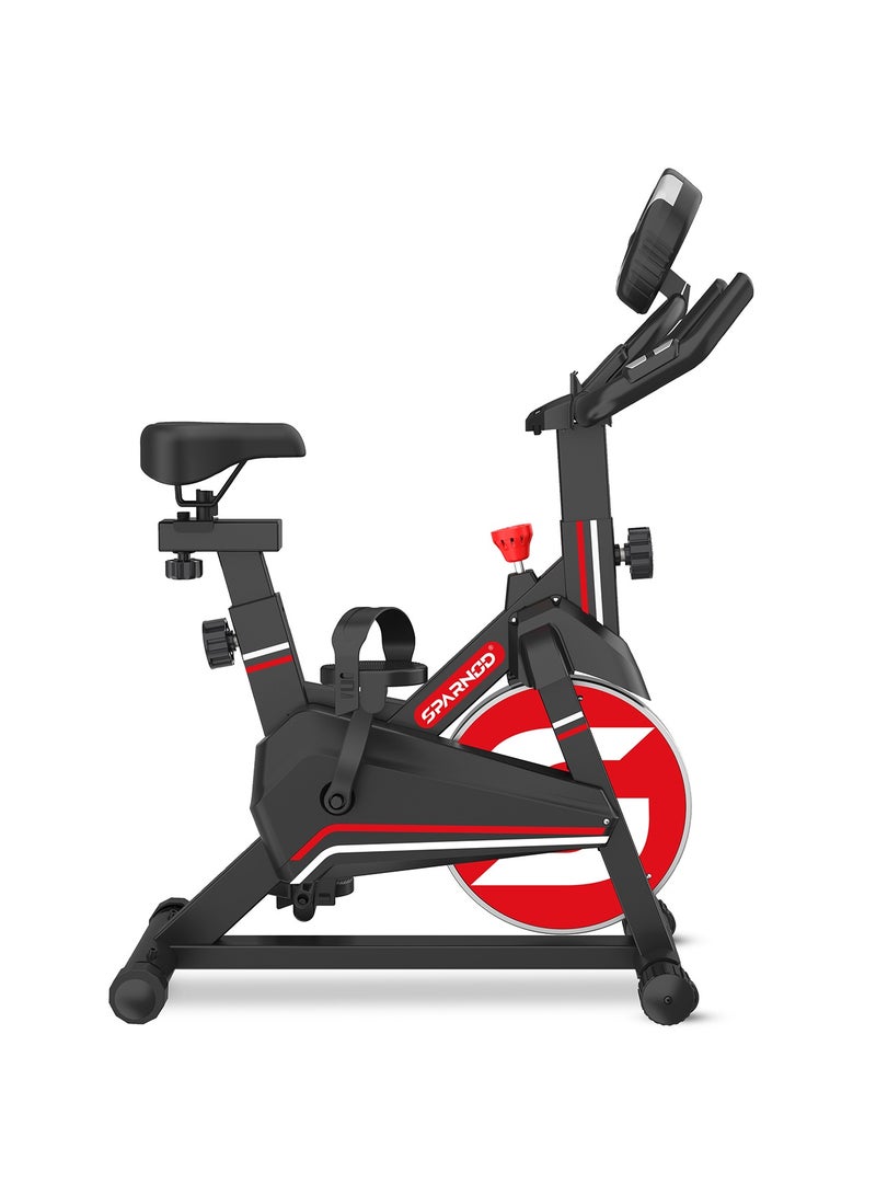 Sparnod Fitness SSB-08N Spin Bike for Home 8 kg Flywheel, Digital Display Console, Heart Rate Sensor, Fully Adjustable Seat & Handlebar, Silent Belt Drive, Carbon Steel Frame, Max User Weight 130kg - Image 1