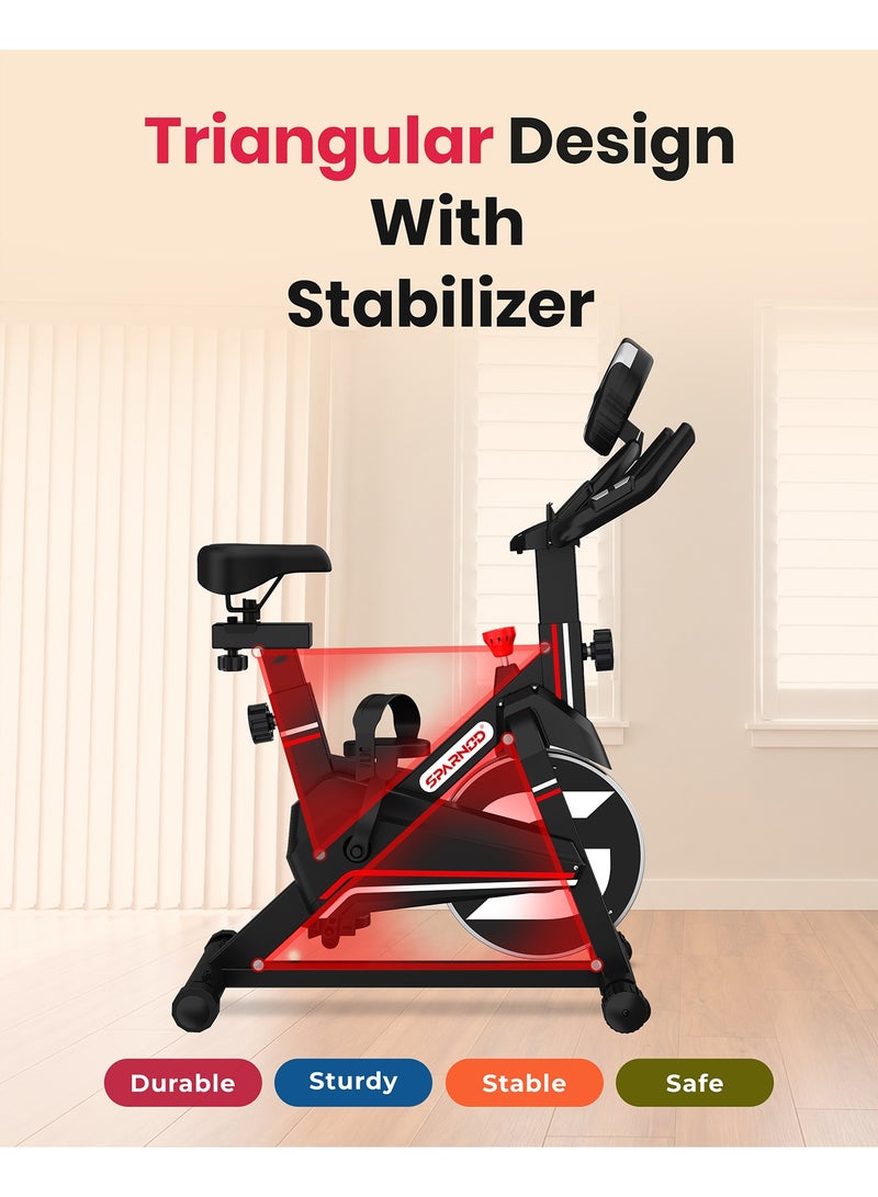 Sparnod Fitness SSB-08N Spin Bike for Home|  8 kg Heavy Flywheel | Digital Display | Heart Rate Sensor | Adjustable Seat & Handlebar | Silent Belt Drive | Carbon Steel Frame | 120 kg User Weight - Image 5