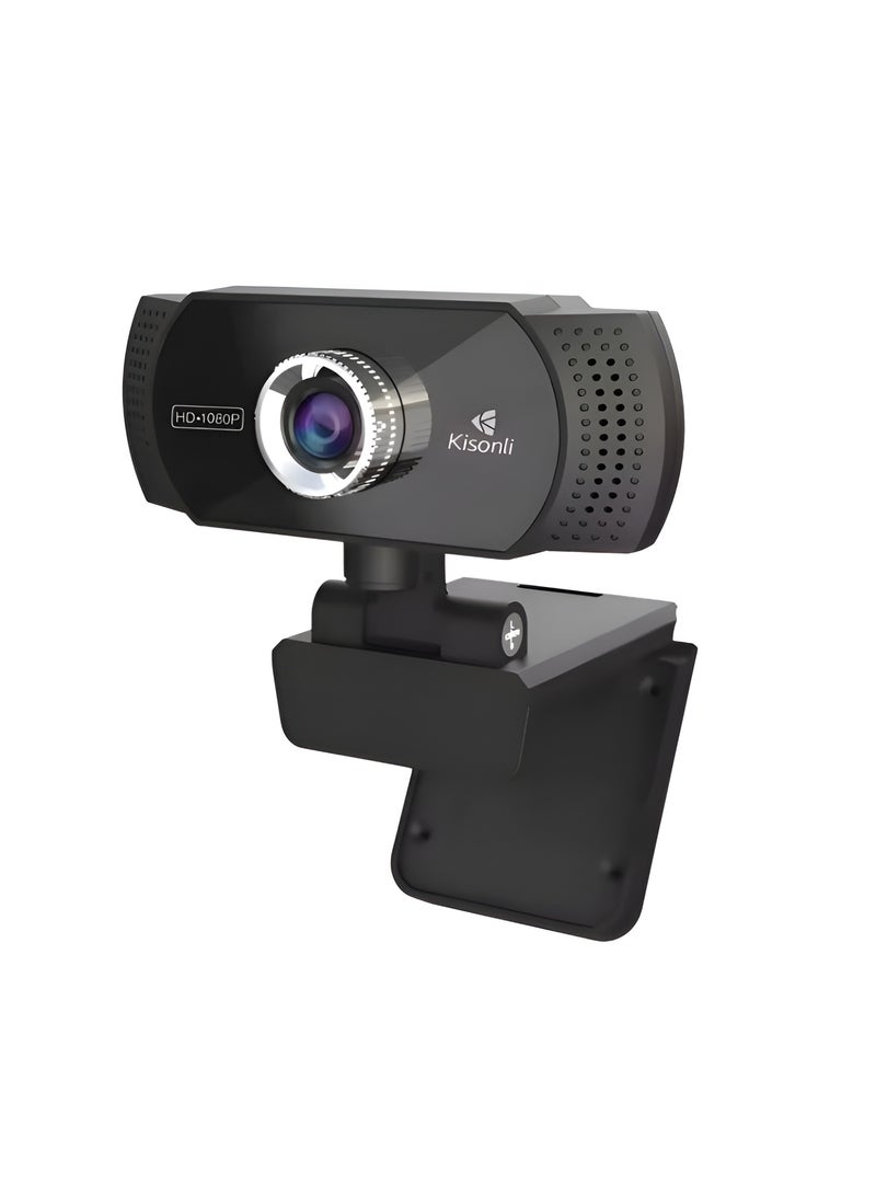 Kisonli PC-2 Full HD 1080P Webcam with Built-in Microphone and USB Plug & Play - Black - Image 1