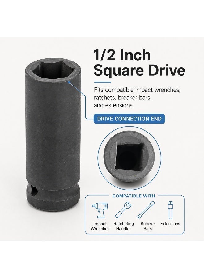 16mm Deep Impact Socket 1/2 Inch Drive,  Long  6 Point Socket for Impact Wrench, Ratchet, Car Repair and Workshop Use - Image 2