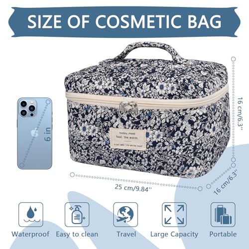 Gosect Large Makeup Bag, Cute Cosmetic Bag for Women Girls, Floral Coquette Aesthetic Toiletry Bag, Travel Make Up Organizer Bag (Black Rose Flower) - Image 2