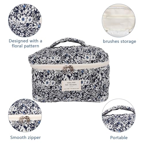 Gosect Large Makeup Bag, Cute Cosmetic Bag for Women Girls, Floral Coquette Aesthetic Toiletry Bag, Travel Make Up Organizer Bag (Black Rose Flower) - Image 4