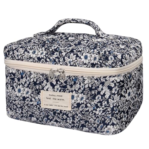 Gosect Large Makeup Bag, Cute Cosmetic Bag for Women Girls, Floral Coquette Aesthetic Toiletry Bag, Travel Make Up Organizer Bag (Black Rose Flower) - Image 1