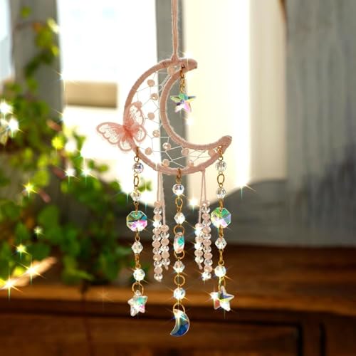 Artilady Dream Catcher for Girls - Pink Butterfly Small Moon Dream Catchers with Crystals Cute Room Decor for Teen Girls Boys Boho Bedroom Wall Home Decorations Birthday Christmas Kids Gifts - Image 4