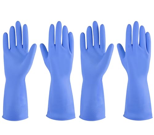 IUCGE Rubber gloves dishwashing 2 Pairs for Kitchen,Cleaning gloves for household Reuseable.(Medium,Blue) - Image 1