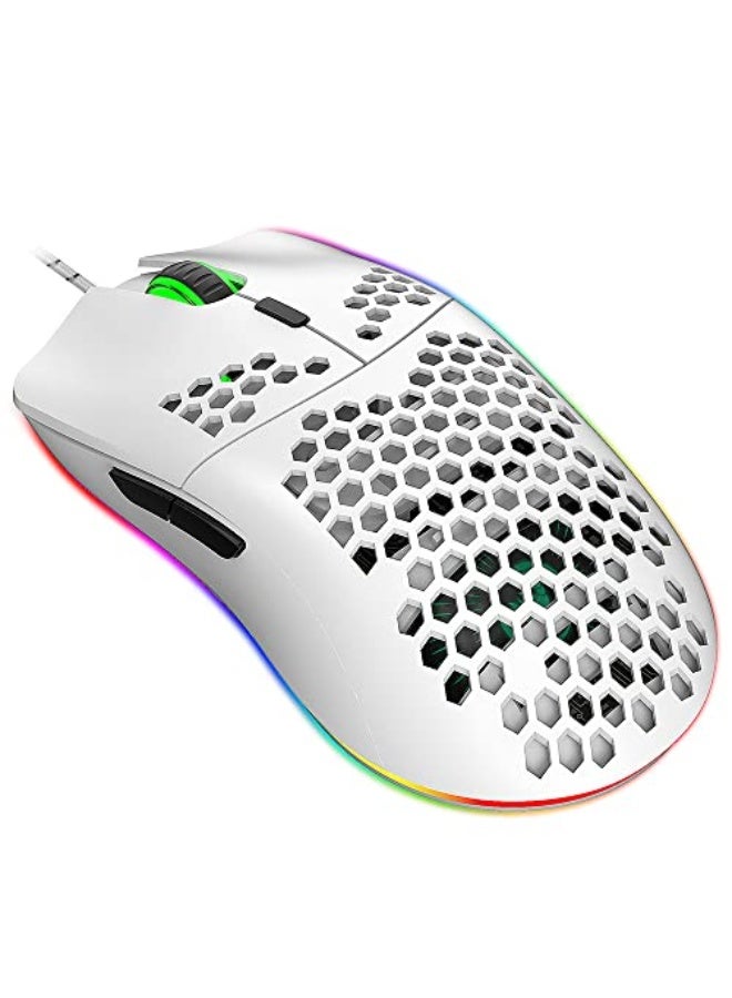 Daconovo J900 USB Wired Gaming Mouse RGB Gaming Mouse with Six Adjustable DPI Ergonomic Design for Desktop Laptop White - Image 1